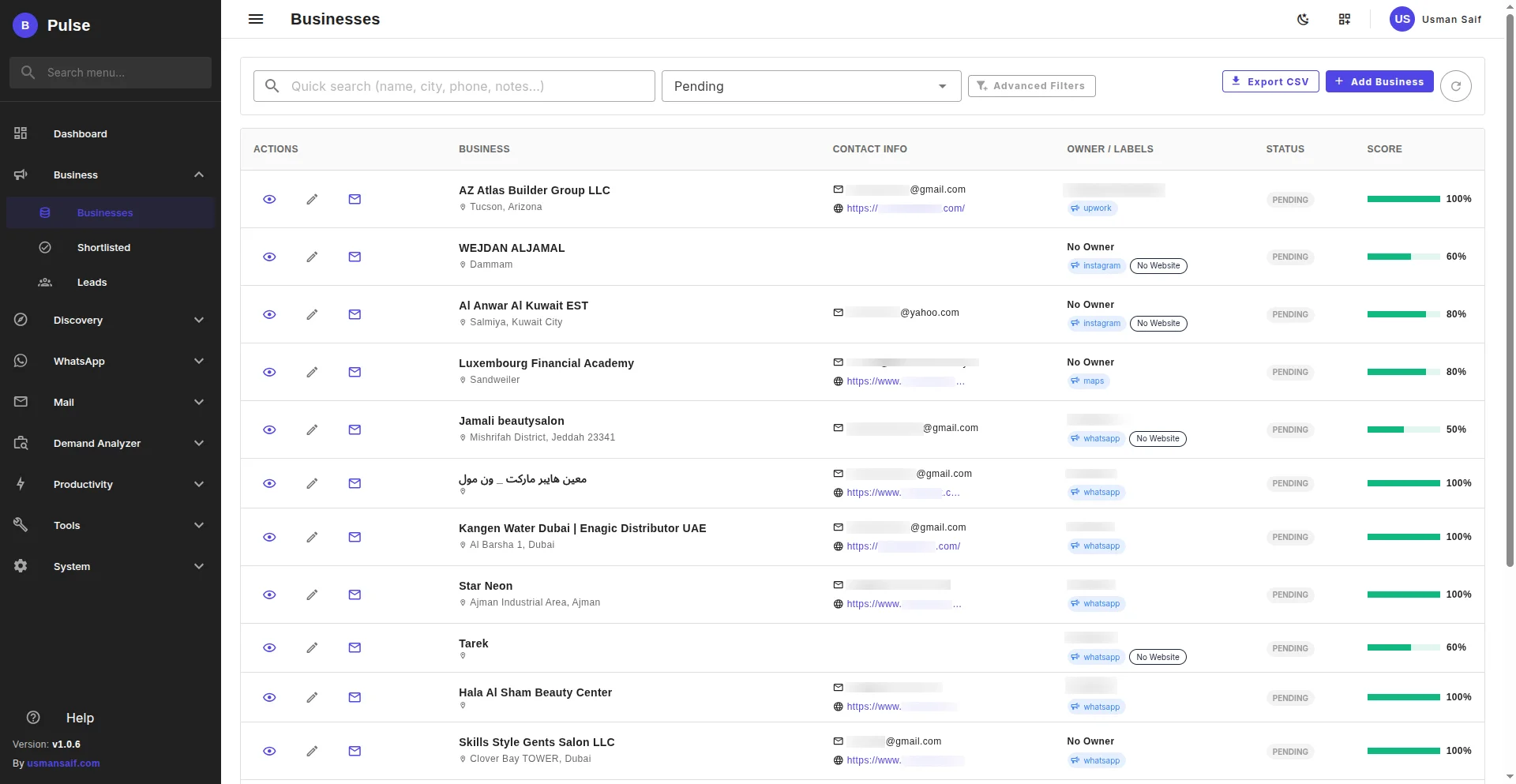 Businesses Listing